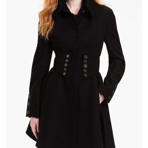 Betsey Johnson Pleated Military Coat 12 Black Wool